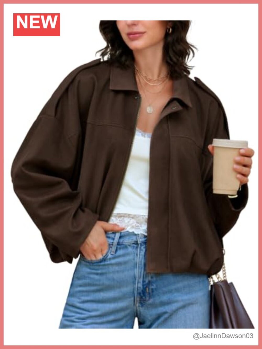 Faux Suede Bomber Jacket Oversized Cropped Batwing Sleeve Zip Up Coat